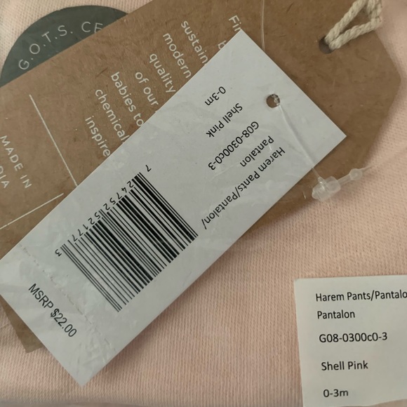 Organic Cotton Baby Harem Pants Shell Pink - Picture 3 of 3